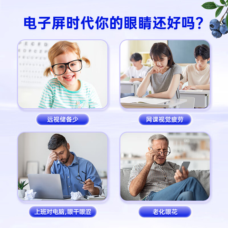 富莱欣叶黄素越橘软胶囊专利护眼儿童学生青少年缓解用眼疲劳成人蓝莓 60粒*1瓶