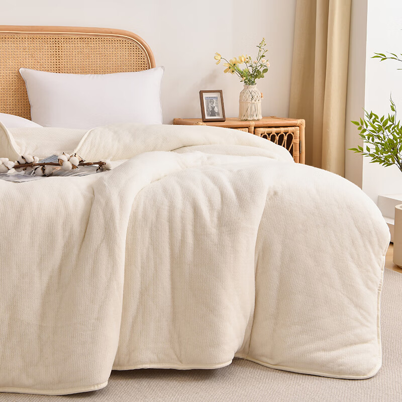 软贝新疆棉花被手工包边棉胎被子被芯鱼鳞网棉絮可盖可垫宿舍保暖棉絮 米白色（约5斤） 200cm*230cm单被芯