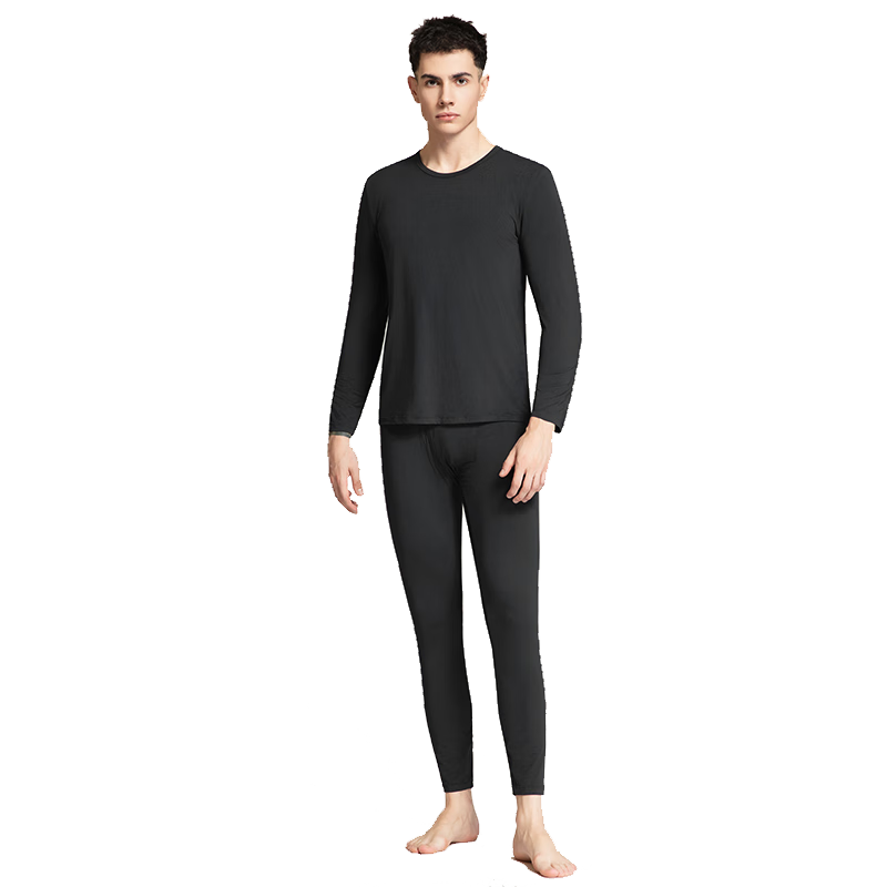纖絲鳥【25年秋冬新品】保暖內(nèi)衣套裝抗菌遠(yuǎn)紅外面膜衣 黑男 XXL