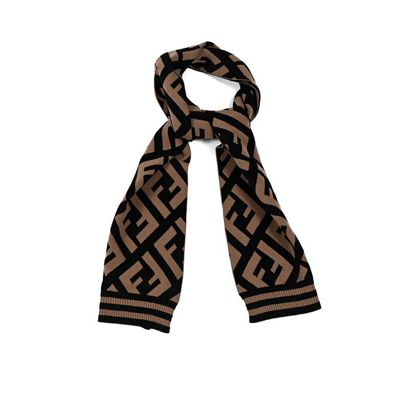fendi芬迪 女士黑色和棕色羊毛混纺面料ff图案围巾fxt251a2ojf0qb8