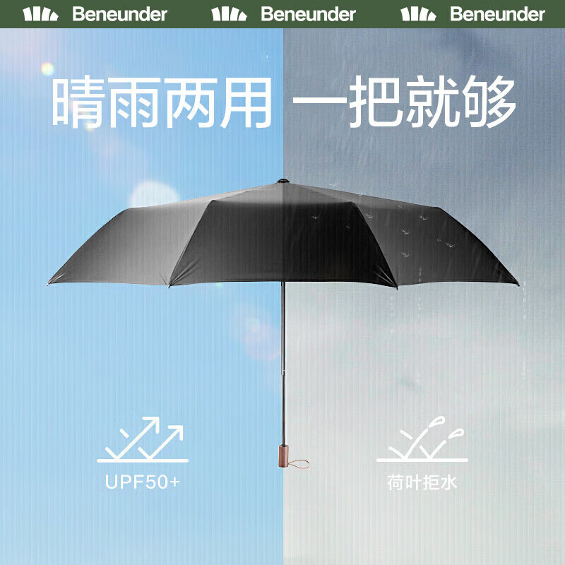 蕉下（beneunder）【杨幂推荐】防紫外线晴雨伞三折双层黑胶防晒伞茉白