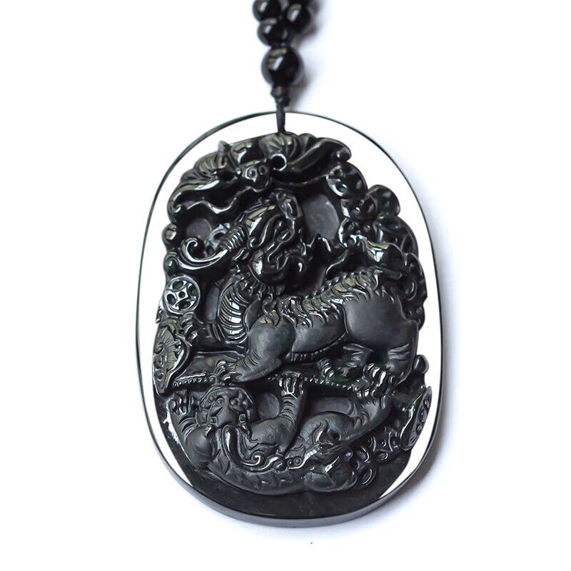 艾选潮品艾选潮品 a货翡翠吊坠 墨翠吊坠玉麒麟玉坠节日礼物 麒麟吊坠