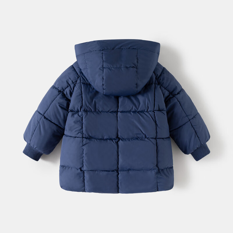 WELLKIDS儿童中长款棉衣厚款外套纯色韩版男童保暖棉服女孩冬季上衣潮 黑色格子 100