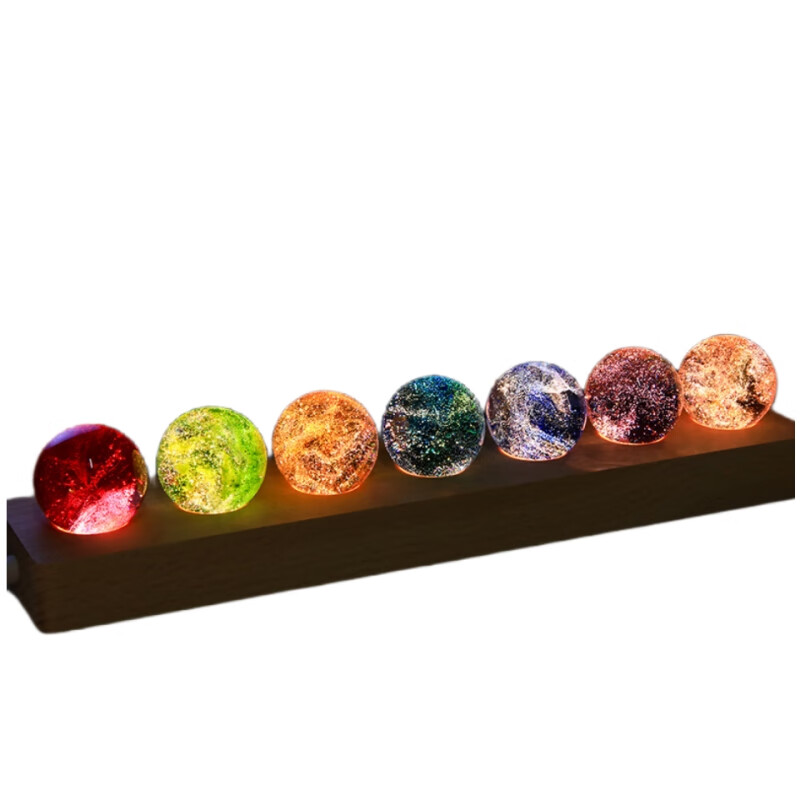 映棠七彩水晶球琉璃小夜灯桌面装饰摆件送女生男朋友走心高级生日礼物 7颗琉璃球+长木底座+礼盒