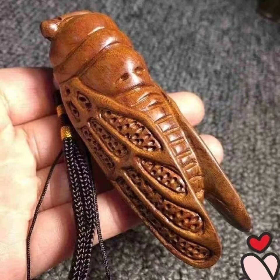 越南黄花梨木雕手把件蝉知了手工实木雕刻一鸣惊人手把玩摆件工艺 腰