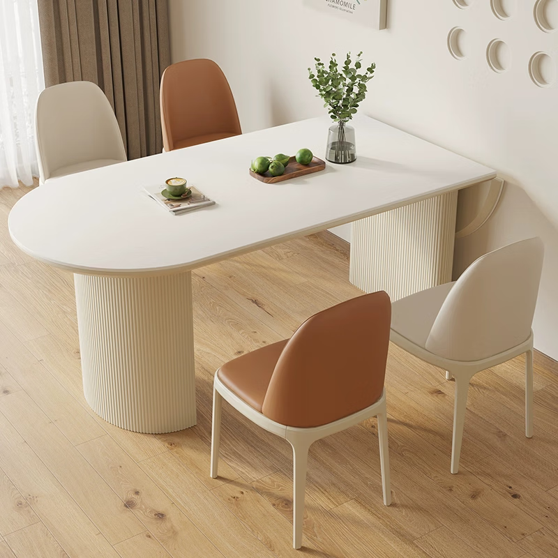 织季奶油风折叠岩板餐桌椅组合轻奢多功能餐桌大小户型方桌变圆桌