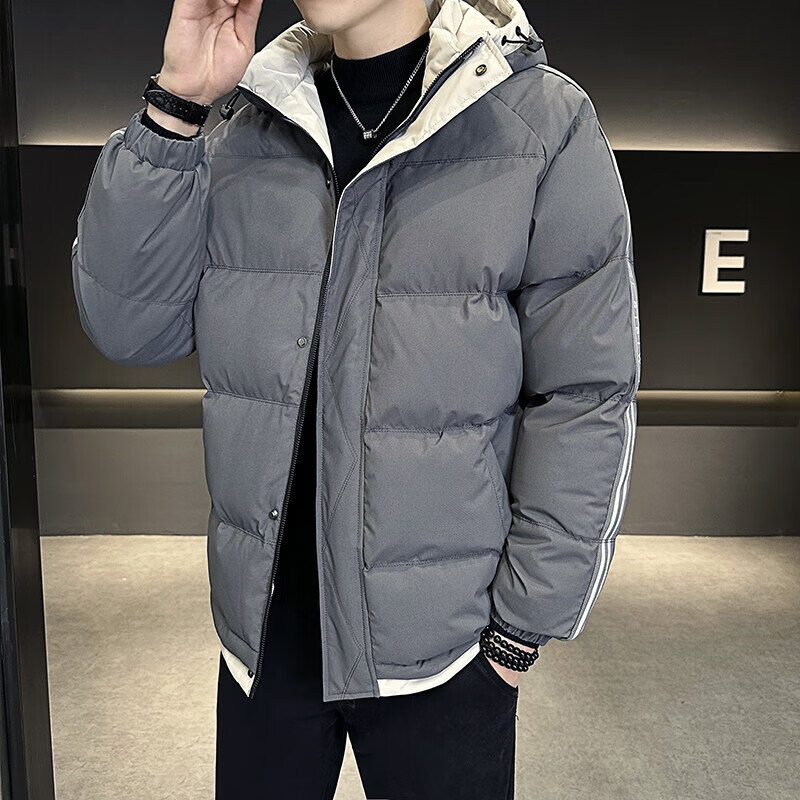 凯逸弗（kainifu）大码棉服男冬季新款潮流港风休闲连帽外套 灰色 M