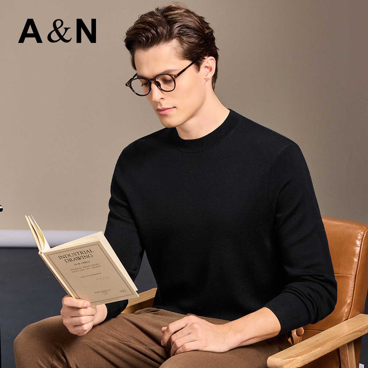 安东尼奥【100%精纺羊毛&可机洗】简约圆领毛衣男易打理保暖羊毛打底衫