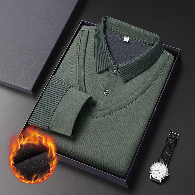 【特价清仓】长袖t恤男秋冬季加绒加厚保暖上衣假两件打底衫xby 豆绿色 （加绒款/下滑选尺码） XL （适合130-145斤）