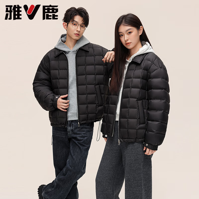 雅鹿衬衫领轻薄羽绒服男2025新款情侣翻领轻暖时尚百搭90鸭绒保暖外套 黑色 2XL /185【推荐160-180斤】