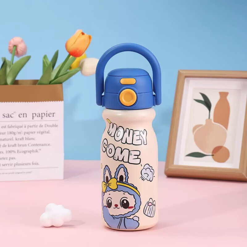 DEATKN德国儿童保温杯学生上学专用男女孩2025新款高颜值不锈钢吸管 316不锈钢拉布布-白色 500ml