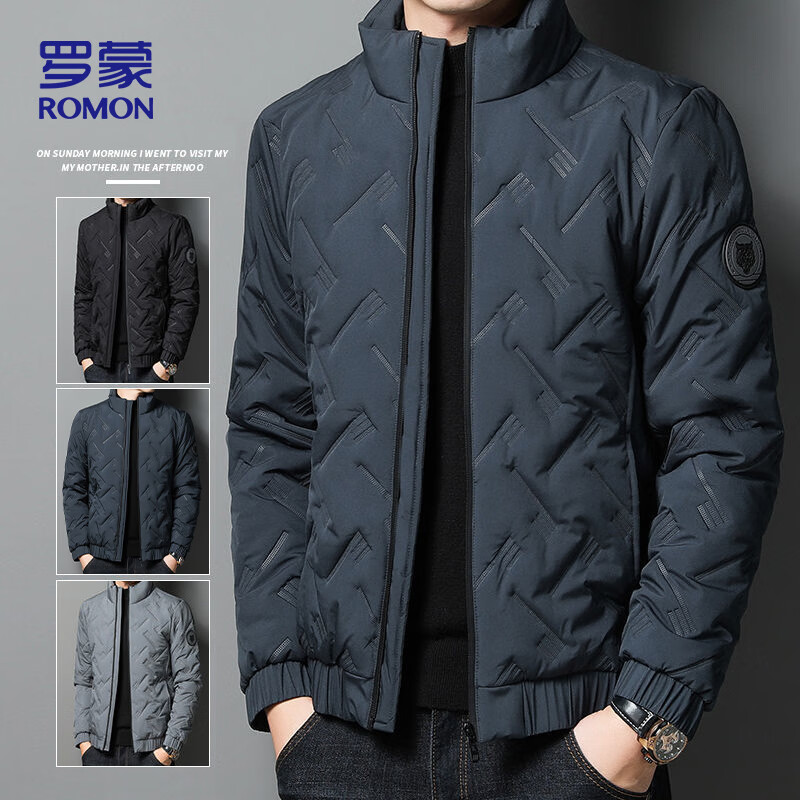 罗蒙棉服男秋冬商务休闲舒适立领棉衣棉袄防寒保暖上衣外套32207蓝XL