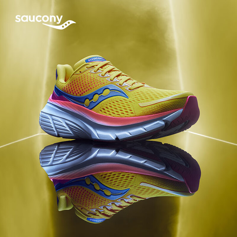 Saucony【彭于晏同款】索康尼向导17减震支撑跑鞋男秋季轻便运动鞋男 黄桔116 42