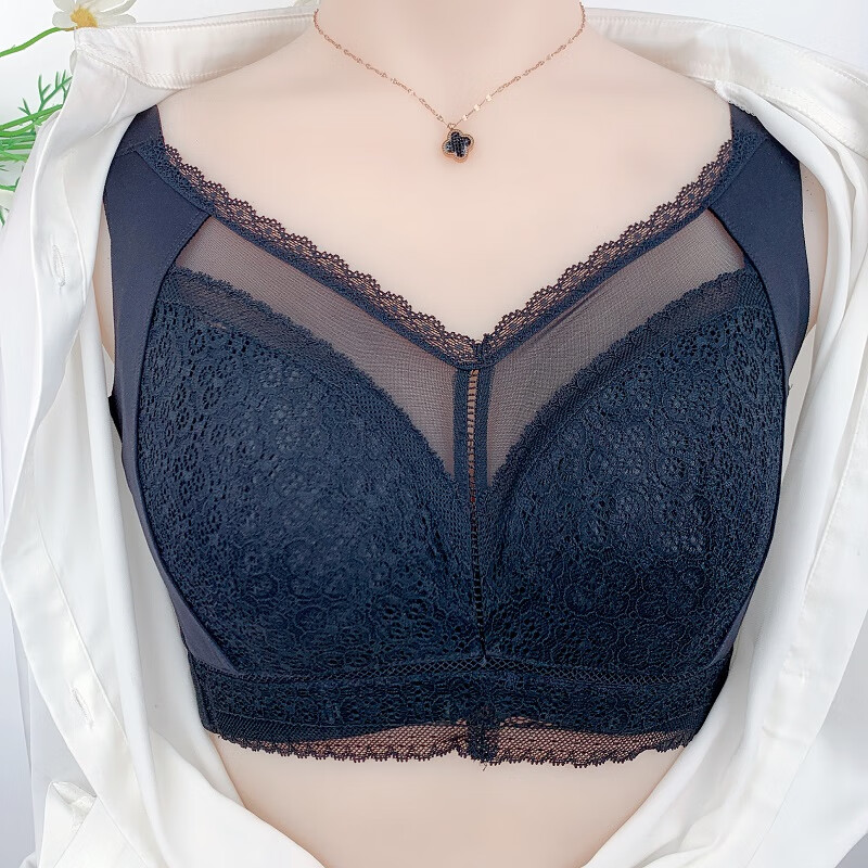 内衣女收副乳矫正外扩全罩杯薄款大胸显小防下垂上托文胸罩 黑色 75c