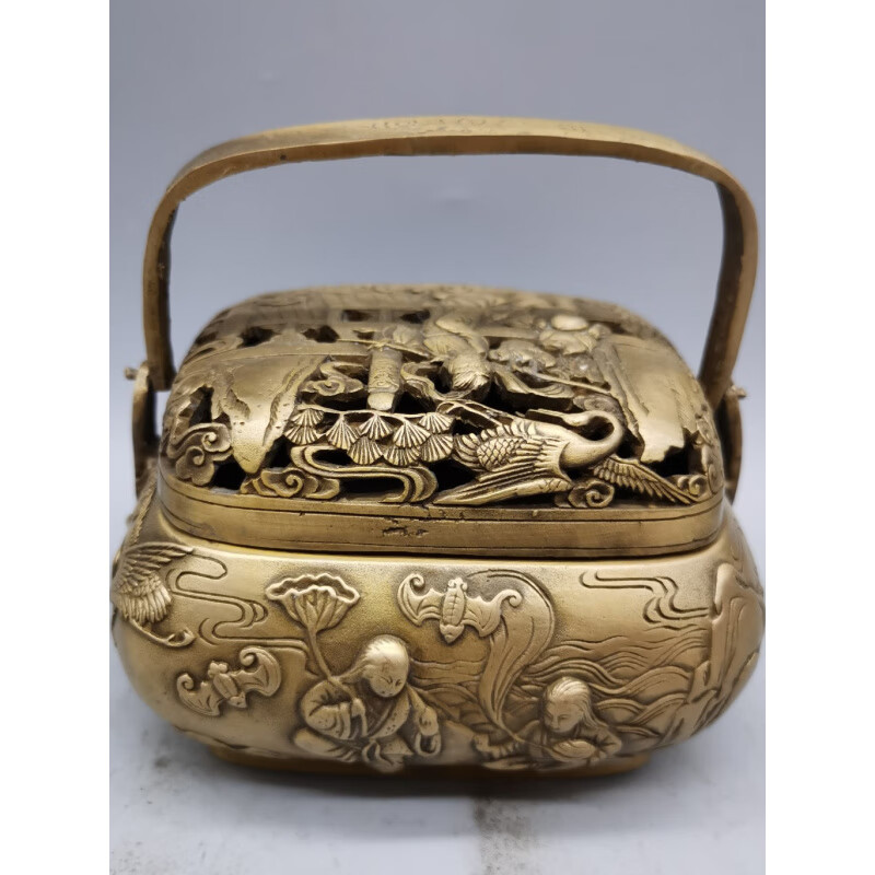 铜暖手炉球形火铳火冲汤婆子复古取暖随身手提木炭仿古香炉礼品 3款景泰蓝重约940克