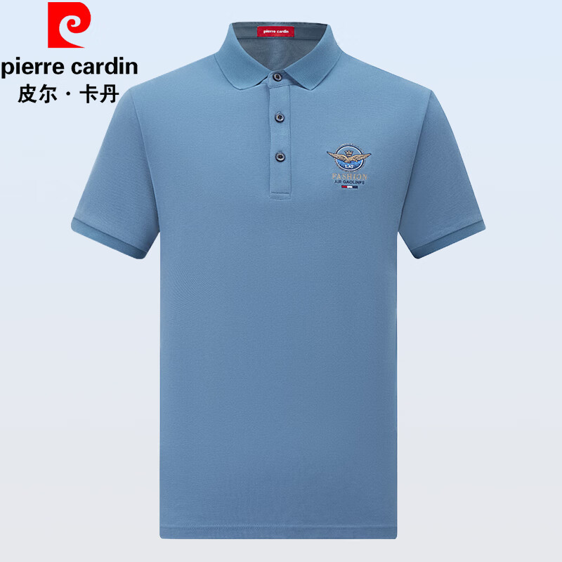 皮尔卡丹棉t恤男夏季薄款短袖polo上衣中青年带领半袖体恤衫 浅蓝 xl