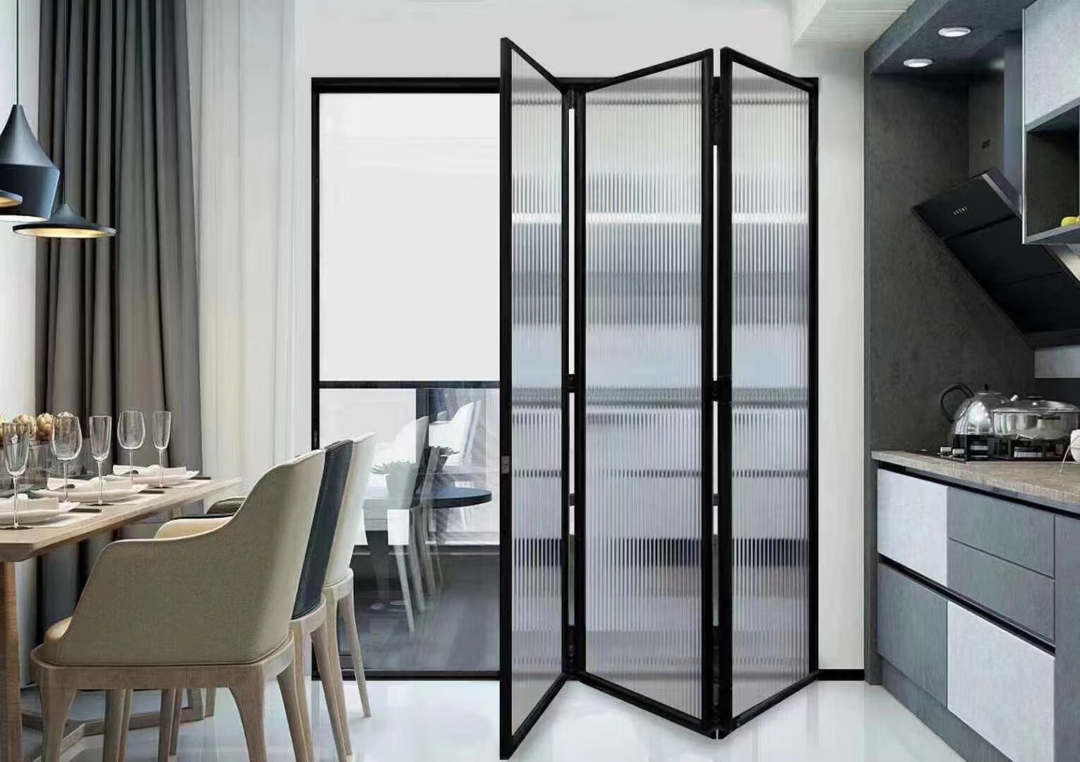 惠利得钛镁合金 网红 重型折叠门 汽车美容 商铺 钢化玻璃 车库无尘