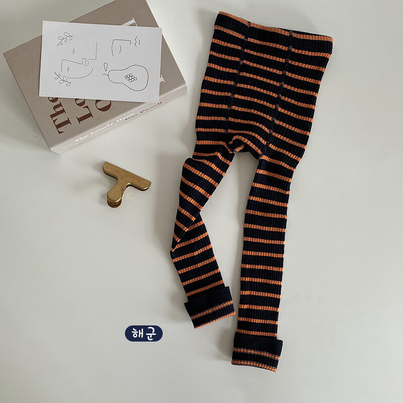 秋曾儿童袜子只一只潮童袜秋季精梳棉细条纹双针连裤袜 1藏青 95cm(1