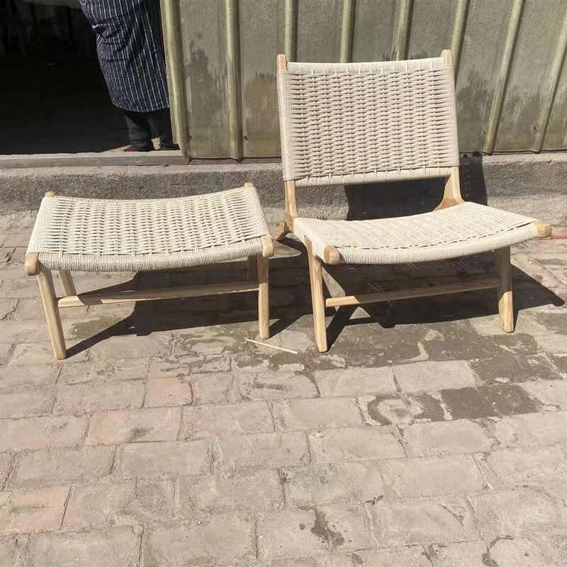 abdt庭院休闲绳编沙发北欧实木绳编单人沙发椅咖啡厅洽谈休闲麻绳编织