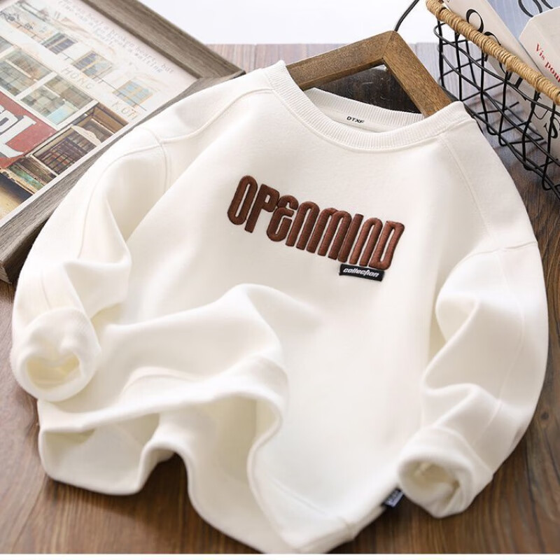 长袖卫衣大童字母刺绣圆领衫儿童卫衣上衣潮ly 白色刺绣op字母卫衣