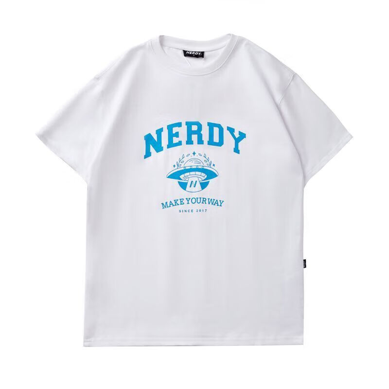 NERDY韓國潮牌飛船系列短袖T恤夏季美式寬松字母印花純棉上衣男女 飛船系列:白色 XS 40kg-55kg