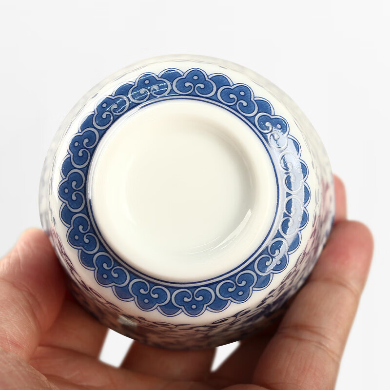 陶立方白瓷品茗杯甜白陶瓷杯彩绘单杯喝茶主人杯家用喝茶杯功夫茶具配件 甜白品茗杯-青花
