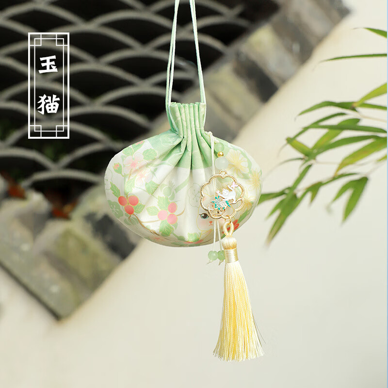 端午節(jié)香囊空袋青龍香包古風(fēng)桂花香袋漢服荷包艾草驅(qū)蚊隨身掛件 花晨月夕綠色玉貓 香囊空袋送內(nèi)袋