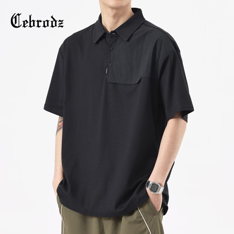 cebrodz法国 polo衫男华夫格夏季衣服男装宽松休闲翻领短袖美式潮牌