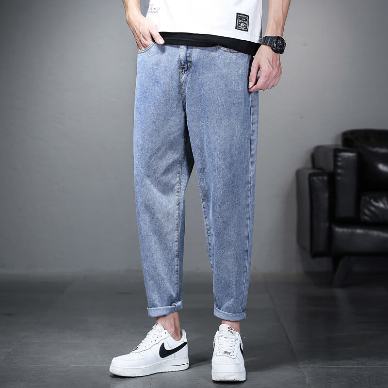 北岑罗卜库锥形裤宽松秋季加大码男宽松直筒阔腿老爹裤胖子肥佬纯色百