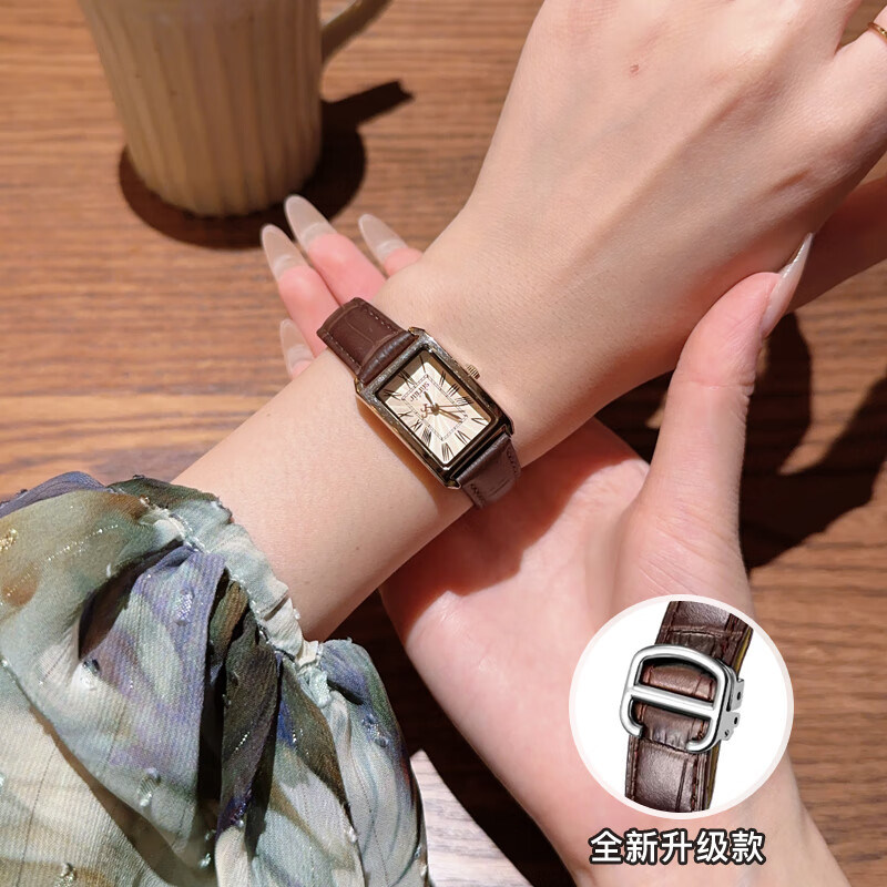 聚利时（Julius）邢菲同款手表女小众轻奢防水方形皮带女士石英表生日礼物送女生 高级咖【升级蝴蝶扣】+联名礼盒