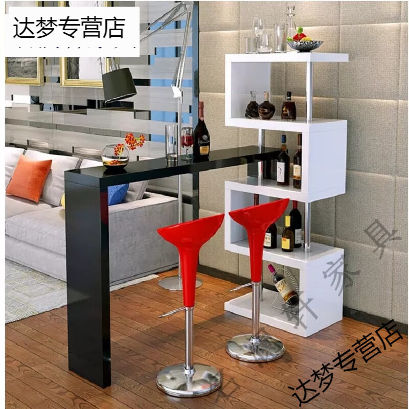 旭杉斯吧臺桌家用轉(zhuǎn)角吧臺桌酒柜客廳餐廳隔斷柜靠墻簡易簡約現(xiàn)代小吧臺 B黑柜紅桌面