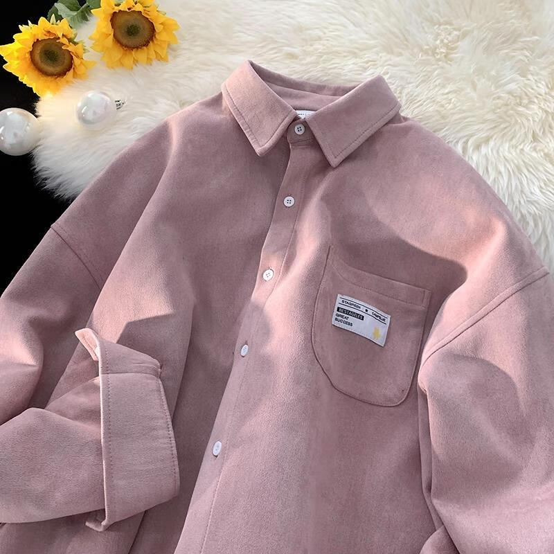 钰汐oversize衬衫女长袖春秋薄款韩系高级外套设计感小众树莓色上衣服