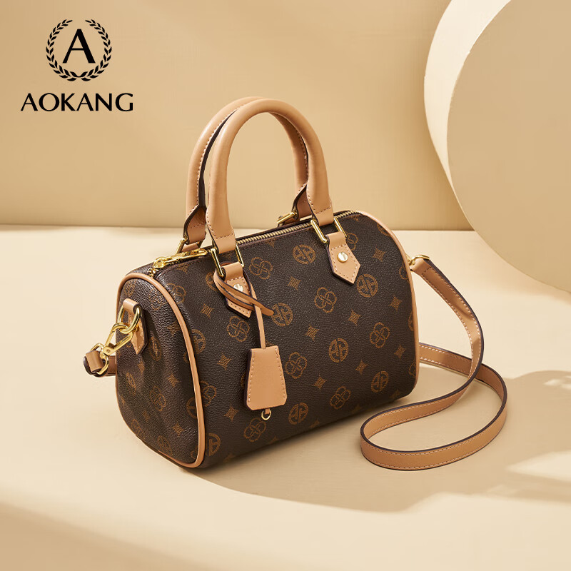 奥康（Aokang）包包女包新款复古托特包印花斜挎单肩包生日520送女朋友礼物礼物 BG703004-咖色