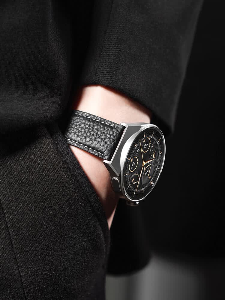 gt4表带真皮替换腕带华为watch4pro/ultimate表带金属男女腕带 黑色