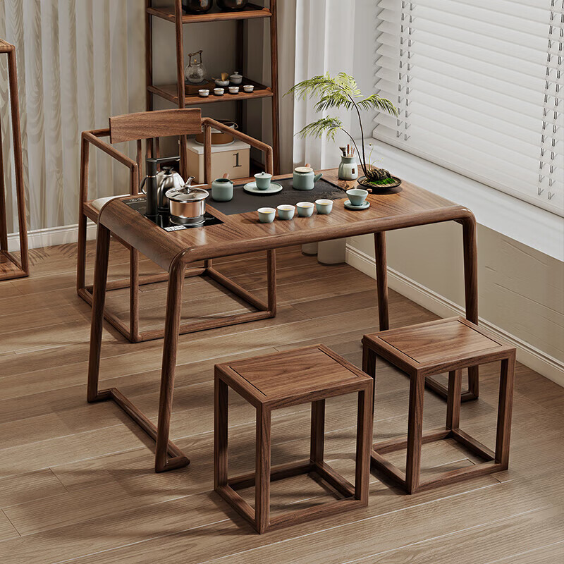 木大仙北美黑胡桃木全实木茶桌茶台烧水壶一体桌阳台现代简约小户型