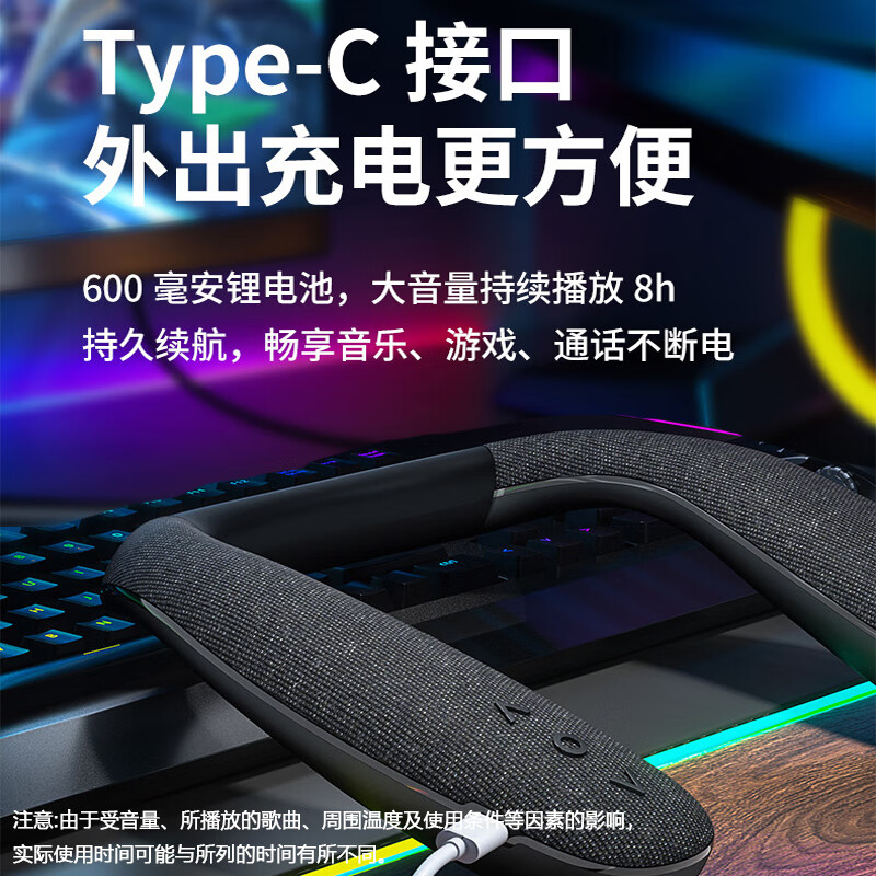 雅奇仕新款挂脖式无线蓝牙音箱布艺便携颈带小音响穿戴立体声重低音户外骑行音响可防水 尊享版【HIFI音质+5.3蓝牙通话】