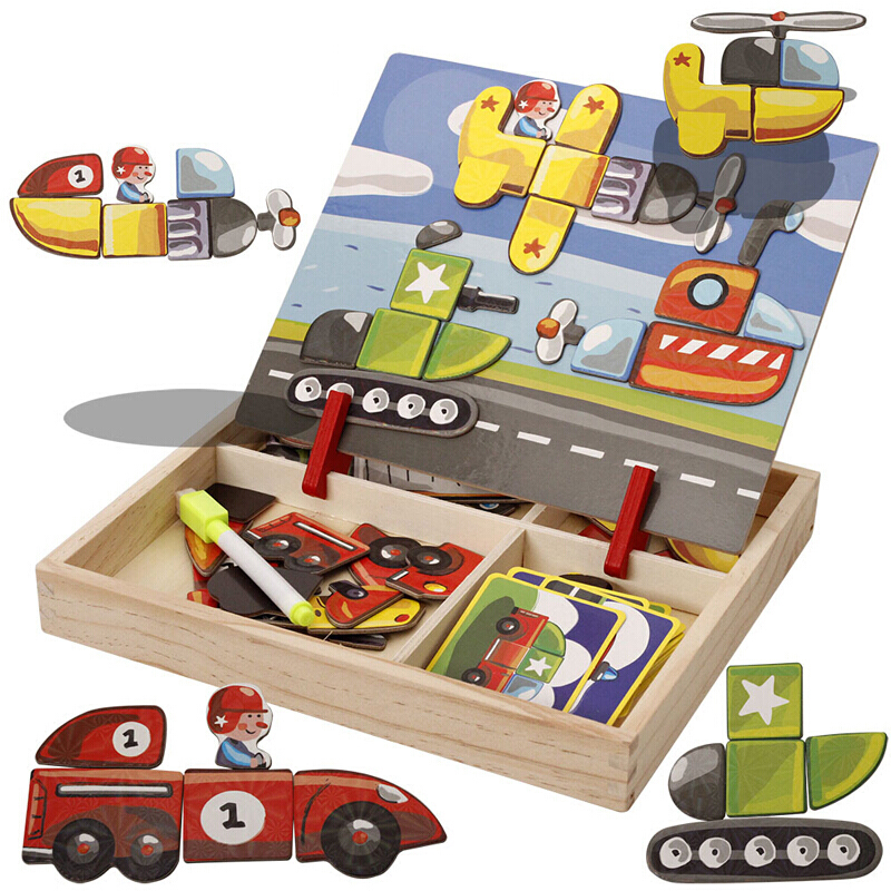 磁力拼图儿童玩具男女宝宝益智木质磁性拼板 交通工具益智磁贴