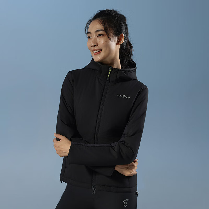 马孔多(macondo)【大正同款】|跑步连帽保暖棉服2代冬季金标P棉湿态防风防泼水 黑色(80g金标P棉) 女 2XL