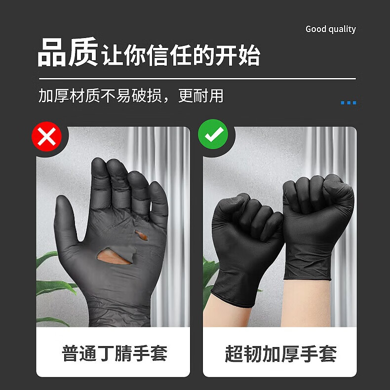 超护一次性手套食品餐饮厨房防油污丁腈洗碗洗菜耐用家务手套男女通用 (100只/盒)高贵黑色小码S