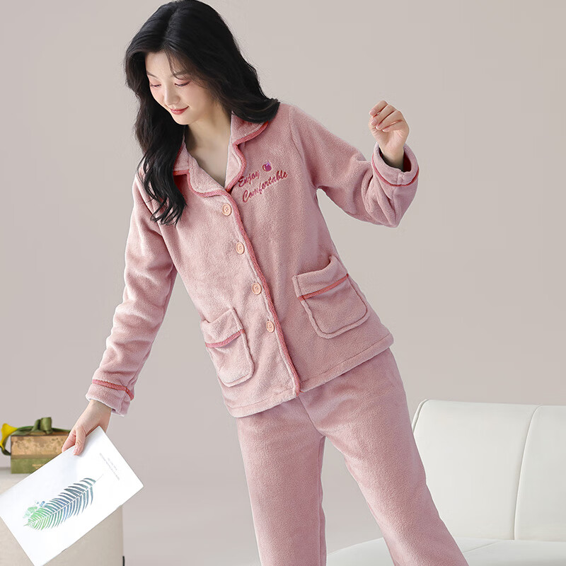 猫人珊瑚绒女士睡衣女款秋冬季2025新款加绒加厚法兰绒家居服套装 WR1325女薄荷绿 2XL