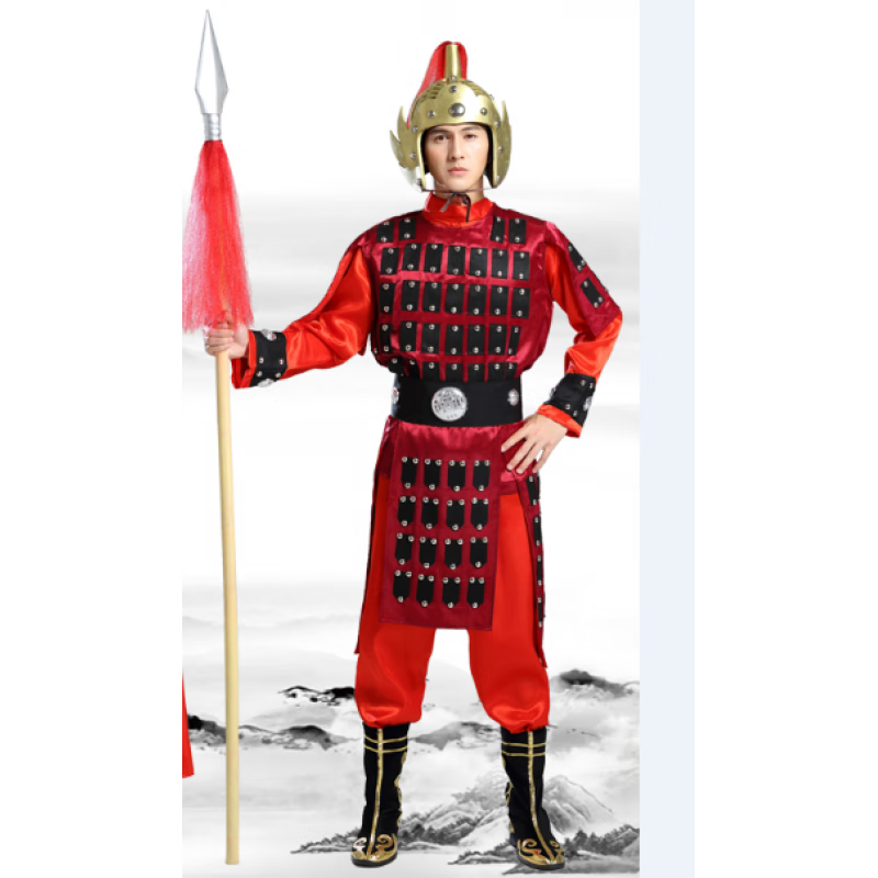 古代铠甲成人的服装新款汉服兵服士兵花木兰岳飞演出 衣服 头盔 靴子