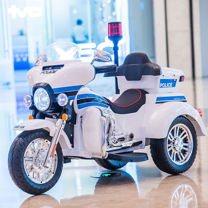 萨玛特儿童电动摩托车可坐人2-6岁小孩宝宝充电三轮玩具车摩托车儿童 白色款12V电瓶笛声带灯喊话器