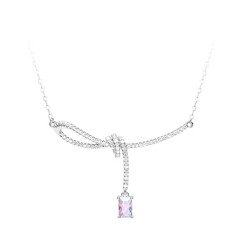 HEFANG何方珠宝方糖系列银制项链HFK0972092800 极光丝带结锁骨链