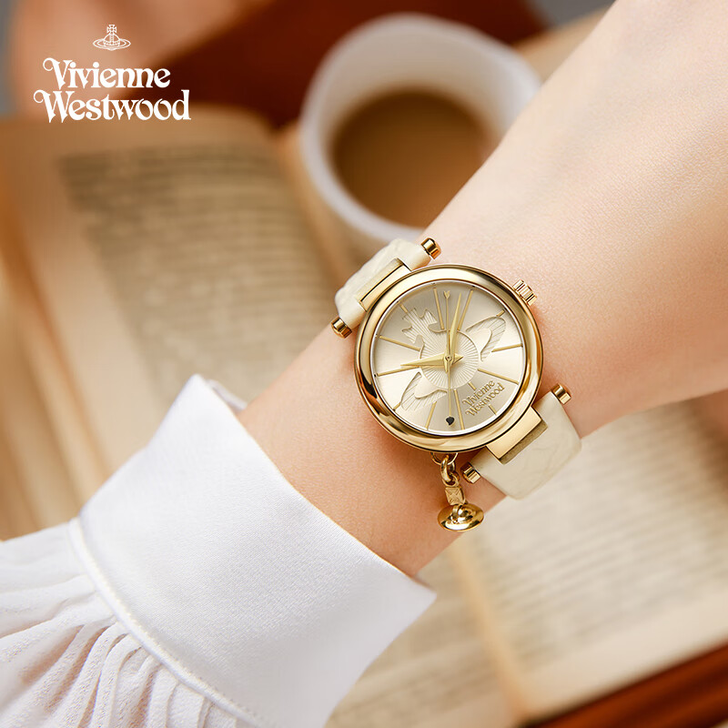 薇薇安·威斯特伍德(Vivienne Westwood)西太后手表女士小金表皮带生日礼物送学生送女友七夕情人节礼物 象牙白土星女表 32mm