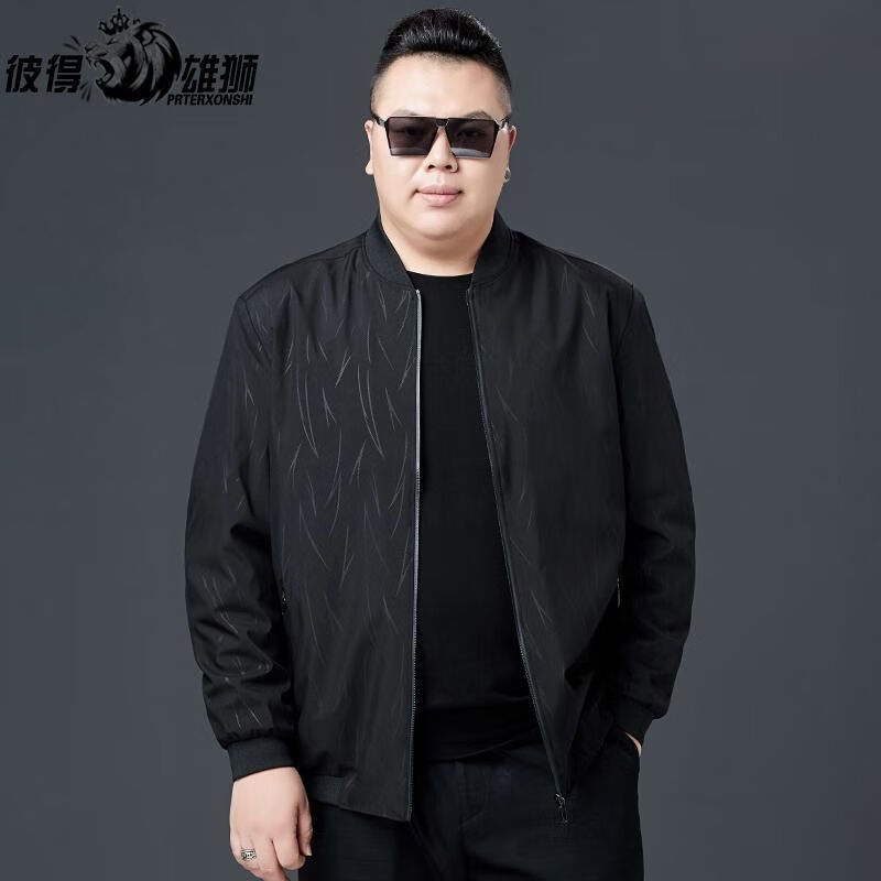 加肥加大宽松装肥佬中年爸爸胖子运动 黑色春秋款大肚子建议拍大一码