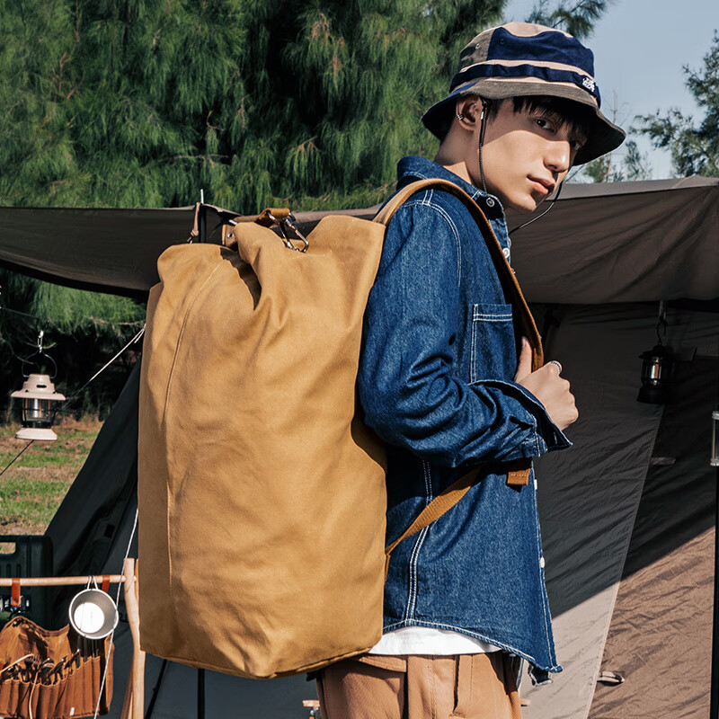 新潮代旅行包男大容量手提出差背包男士多功能干湿分离双肩包健身运动包 2519卡其色【45L大容量设计】