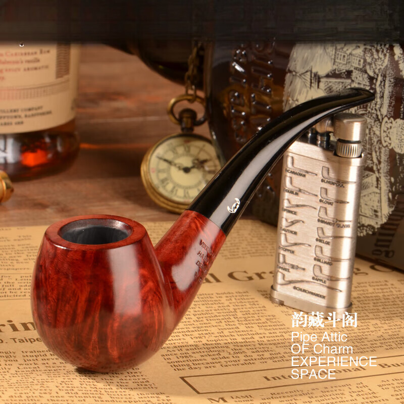 霜魄石楠木雪茄烟嘴丹麦牛头烟斗牛头实木石楠根烟斗 中号弯式
