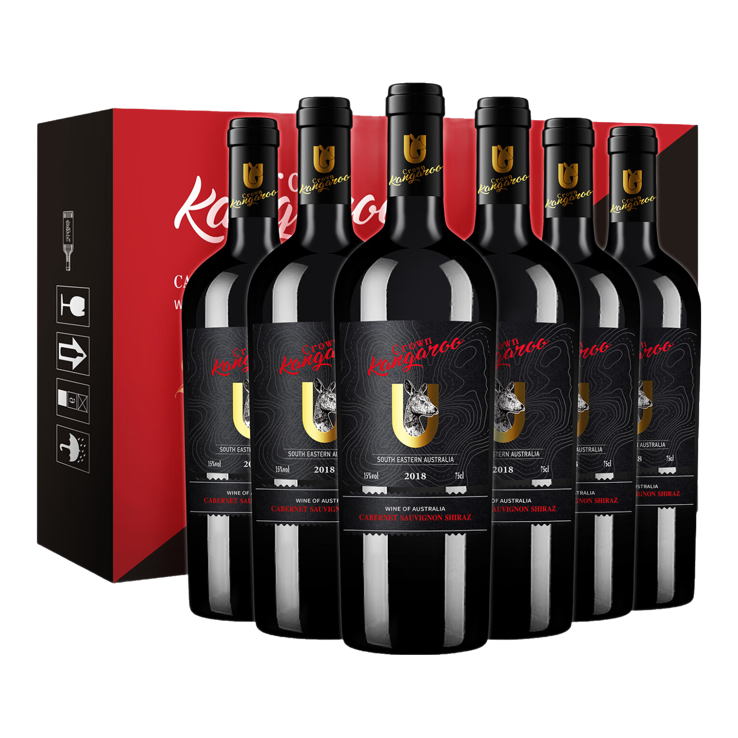 皇冠袋鼠澳洲进口红酒礼盒赤霞珠西拉15度干红葡萄酒750ml*6瓶整箱送礼