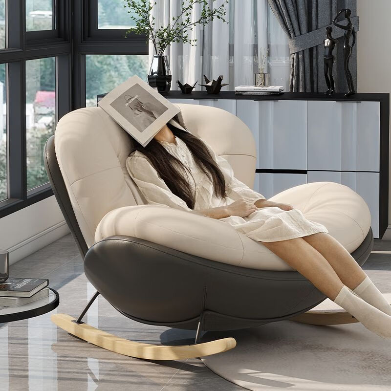 摩瑞迪摇摇椅躺椅家用客厅懒人沙发椅成人阳台单人休闲摇椅懒人网红椅子 咖色拼米白【亲肤绒布】