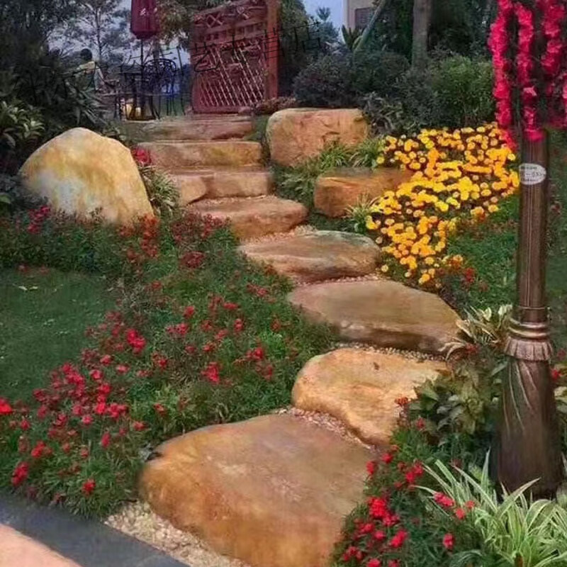 立始石场草坪石踏脚石黄蜡石园林造景庭院设计景观石天然石黄蜡石 否